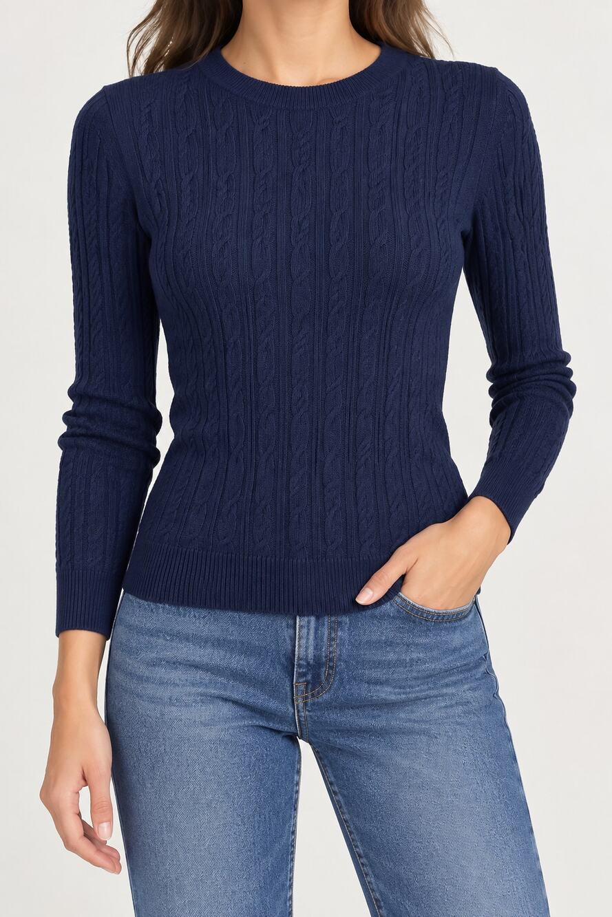 Banana Republic XS Navy Merino Wool Cable Knit Sweater Italian Yarn Preppy